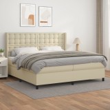 vidaXL Pat continental cu saltea, crem, 200x200 cm, piele ecologică