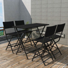 Set mobilier exterior pliabil, 5 piese, negru otel, poliratan GartenMobel Dekor