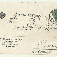 cp antet FABRICELE TEXTILE AURORA din Botosani - circulata 1930