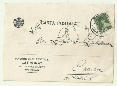 cp antet FABRICELE TEXTILE AURORA din Botosani - circulata 1930 foto