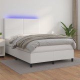 Cumpara ieftin Pat cu arcuri, cu saltea &amp; LED, alb, 140x190 cm, piele eco