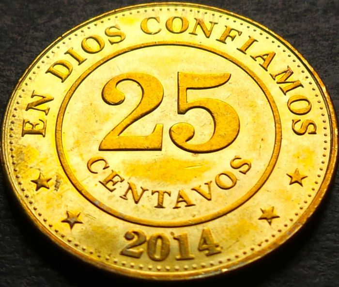 Moneda exotica 25 CENTAVOS - NICARAGUA, anul 2014 * cod 4269 = A.UNC + luciu