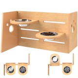 PawHut Suport pentru boluri pentru c&acirc;ini ridicat cu 3 &icirc;nălțimi ajustabile, boluri pentru c&acirc;ini 2 boluri oțel inoxidabil 63 x 58,5 x 40 cm stejar | Aos