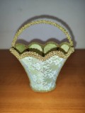 Cosulet Parisian vechi de Boudoir pentru cosmetice de machiaj toaletă cu maner verde pastel decor baie Franta