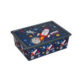 Cutie depozitare jucarii, Racheta Spatiu, 25 L, ATU-082471, Albastru, Plastic, Oem