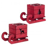 Cumpara ieftin Set 2 suporturi lumanari din lemn rosu si sticla model Sanie 16x9x12 cm