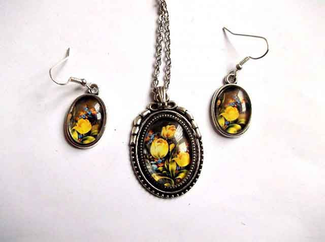 Set bijuterii cu model floral, lalele galbene, 31902