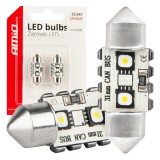 Becuri auto LED Canbus Festoon C5W 2SMD 3838 31mm White 12/24V, lumina alba 5500K, AMiO, set 2 bucati, fara efect de palpaire