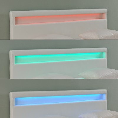 Pat tapitat Paris6 cu saltea si LED 160x200cm alb Corium HausGarden Leisure foto