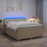 Cumpara ieftin Pat box spring cu saltea si LED Crem 160 x 200 cm Tesatura