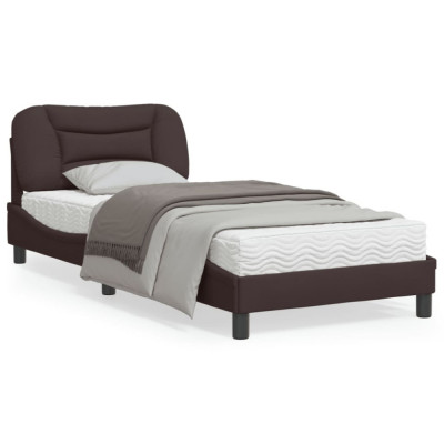 vidaXL Cadru de pat cu tăblie, maro &amp;icirc;nchis, 90x200 cm, textil foto