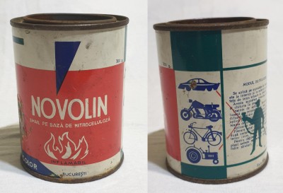 Cutie tabla reclama - veche de colectie anii 1960 NOVOLIN pt Auto Moto Biciclete foto