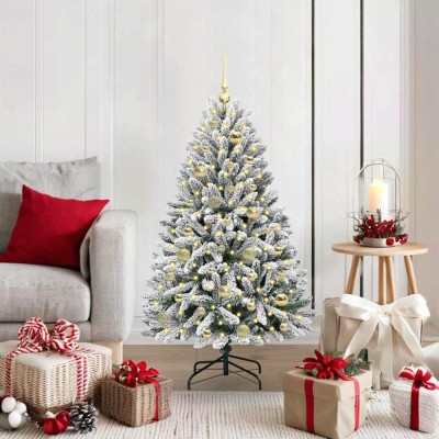 vidaXL Brad de Crăciun artificial Verde și alb 120 cm PVC și Metal 3395734 foto