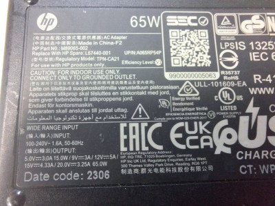 65W USB-C AC Charger for HP Laptops and Phones 20.0V 3.25A foto