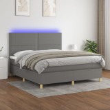 vidaXL Pat cu arcuri, saltea și LED, gri &icirc;nchis, 160x200 cm, textil