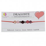 Bratara 5 cristale dragoste 6mm snur rosu si argint 925, Stonemania Bijou