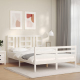 VidaXL Cadru de pat cu tăblie, alb, 140x200 cm, lemn masiv