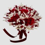 Buchet cu trandafiri si mix flori uscate , personalizabil, ideal pentru cununie civila, nunta, mireasa, nasa sau cadou, alb-grena