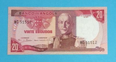 Bancnotă Angola (pick 99) 20 Escudos 1972 UNC serie: WC 51512 foto