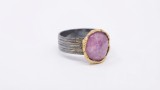 Cumpara ieftin Inel din Argint 925 Patinat E i Aur cu Turmalina Roz , Ancient Bark Ring