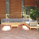 vidaXL Set mobilier grădină cu perne, 10 piese, gri, lemn masiv pin 3096820