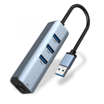 Adaptor pentru laptop, Mokeum, USB/RJ45, Argintiu foto