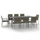 Set mobilier de gradina cu perne, 9 piese, negru/gri, poliratan