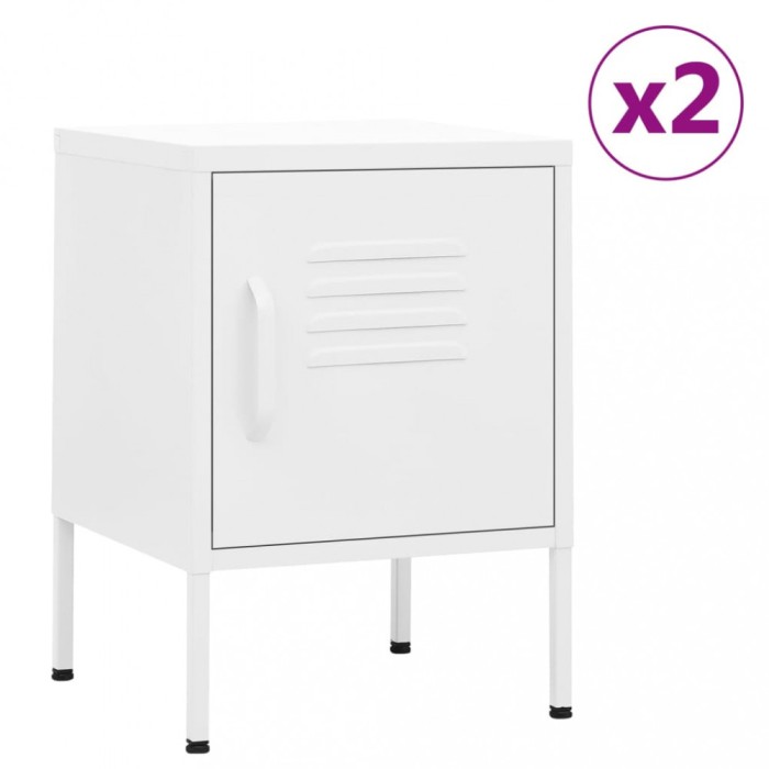 vidaXL Noptiere, 2 buc., alb, 35x35x51 cm, oțel 3095213