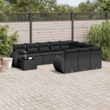 Cumpara ieftin Set canapele de grădină cu perne, 11 piese, negru, poliratan