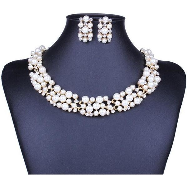 Set cercei + colier elegant din perle tip Efb nr.17