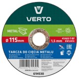 Disc de taiere pentru metal Verto 115x1,5x22 mm, pentru polizor unghiular