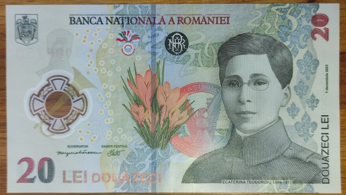 Romania - bancnota de colectie - 20 lei 2021 - Ecaterina Teodoroiu - circulata, stare f buna