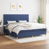 VidaXL Pat box spring cu saltea, albastru, 200x200 cm, textil