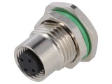 Conector M12 BULGIN 4 pini mamă 250V IP67 PXMBNI12RPF04DPCPG9 THT D-Ethernet