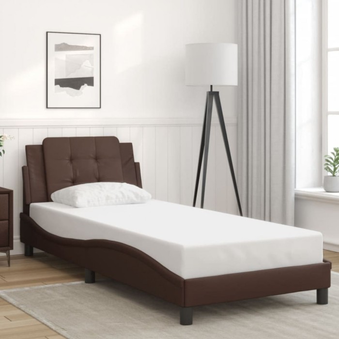 vidaXL Cadru de pat cu tăblie, maro, 90x190 cm, piele ecologică 3208151