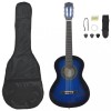 Set Chitara Clasica Incepatori vidaXL 8 Piese, Albastru, 1/2 (34), Husa, Curea, Pene, Diapazon