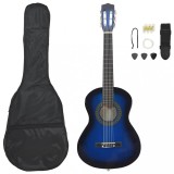 Set Chitara Clasica Incepatori vidaXL 8 Piese, Albastru, 1/2 (34), Husa, Curea, Pene, Diapazon