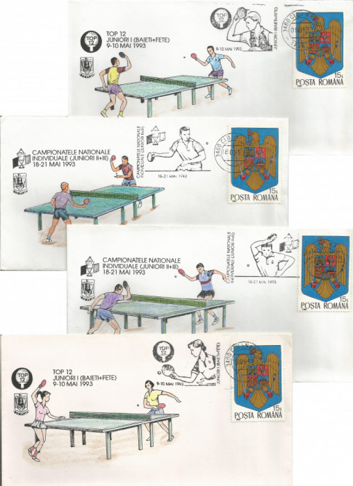 Rom&acirc;nia, Tenis de masă, Top 12 juniori, plicuri, 1993, Cluj-Napoca