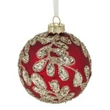 Ornament de Crăciun Glob din Sticlă Roșie cu Glitter Bej, CMCLASS