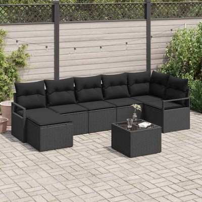 vidaXL Set de canapea cu pernă 8 pcs Negru poliratan 3346483 foto