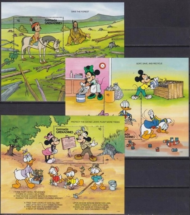 Grenada Grenadines MNH 1991 - Disney desene animate protectia mediului - colite
