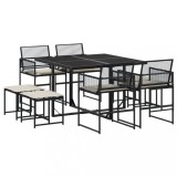 Cumpara ieftin Set mobilier de gradina cu perne, 9 piese, negru, poliratan