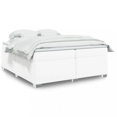 vidaXL Pat box spring cu saltea, alb, 200x200 cm, piele ecologică 3285226 foto