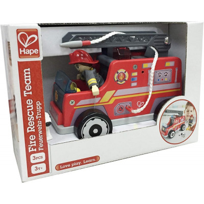 Masina de pompieri Hape, lemn, figurine incluse foto