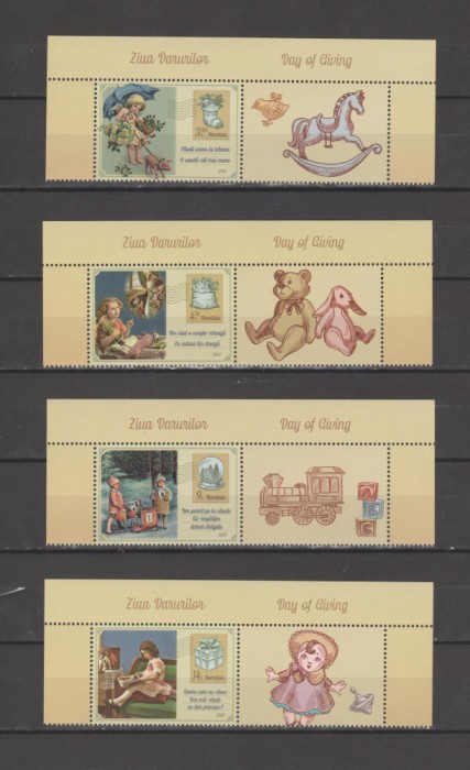 ROMANIA 2023 ZIUA DARURILOR Serie 4 timbre cu vinieta LP.2444 MNH**
