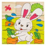 Cuburi Puzzle Lemn, Model Animale Ferma, 9 Piese, Multicolor, 10.3x10.3x3.5cm, Oem