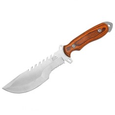 Cutit de vanatoare zimtat, 32 cm, lemn, maro, teaca inclusa