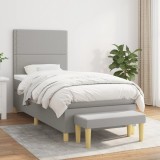 Cumpara ieftin Pat box spring cu saltea, gri deschis, 90x190 cm, textil