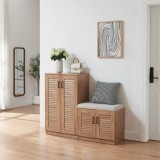 Pantofar cu banca si 4 usi, aspect stejar, 120x36x97 cm, en.casa