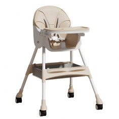 Scaun de Masa pentru Bebelusi si Copii, Flippy, cu Roti, Telescopic, Pliabil, Masuta Reglabila, Suport Picioare, Scaun cu Invelis Piele Artificiala, C